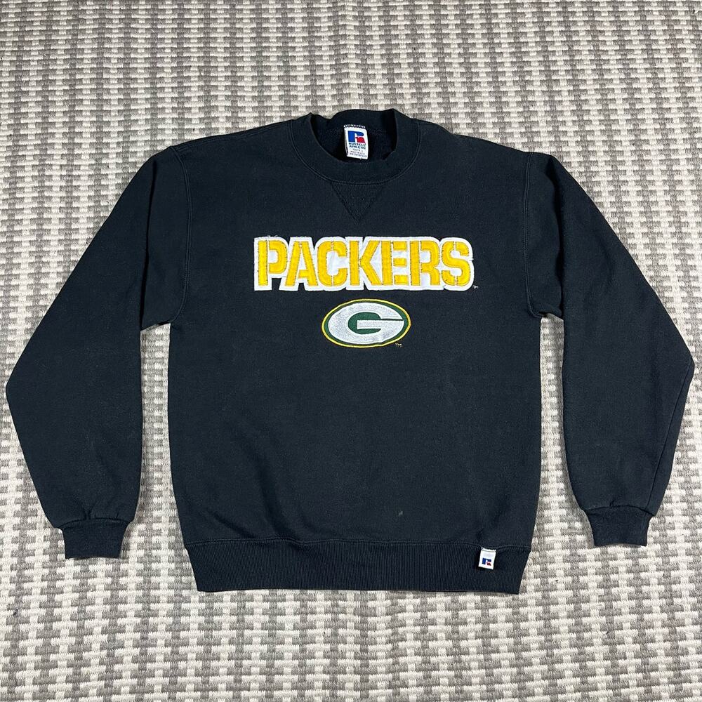 Vintage Russel Athletic NFL Green Bay Packers Pullover Crewneck Black Youth Sz L